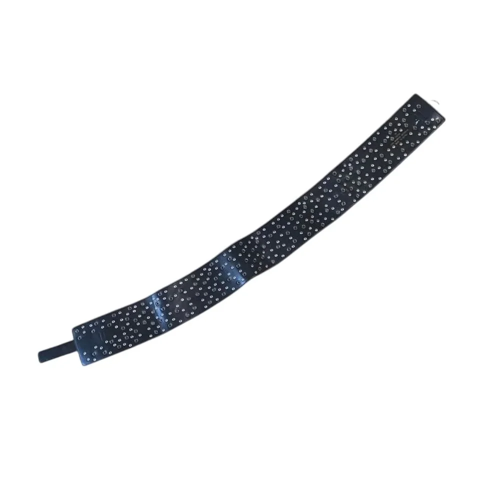 Holy Mama Black Wide Studded Grommet Waist Belt Silver D-Ring Buckle 35